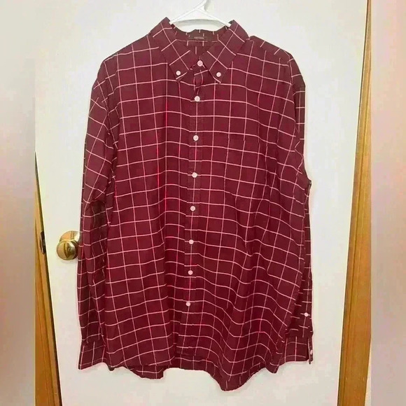 Foundry Shirt Button Down Long Sleeve Men XLT Red Plaid Easy Care Casual - Picture 1 of 8